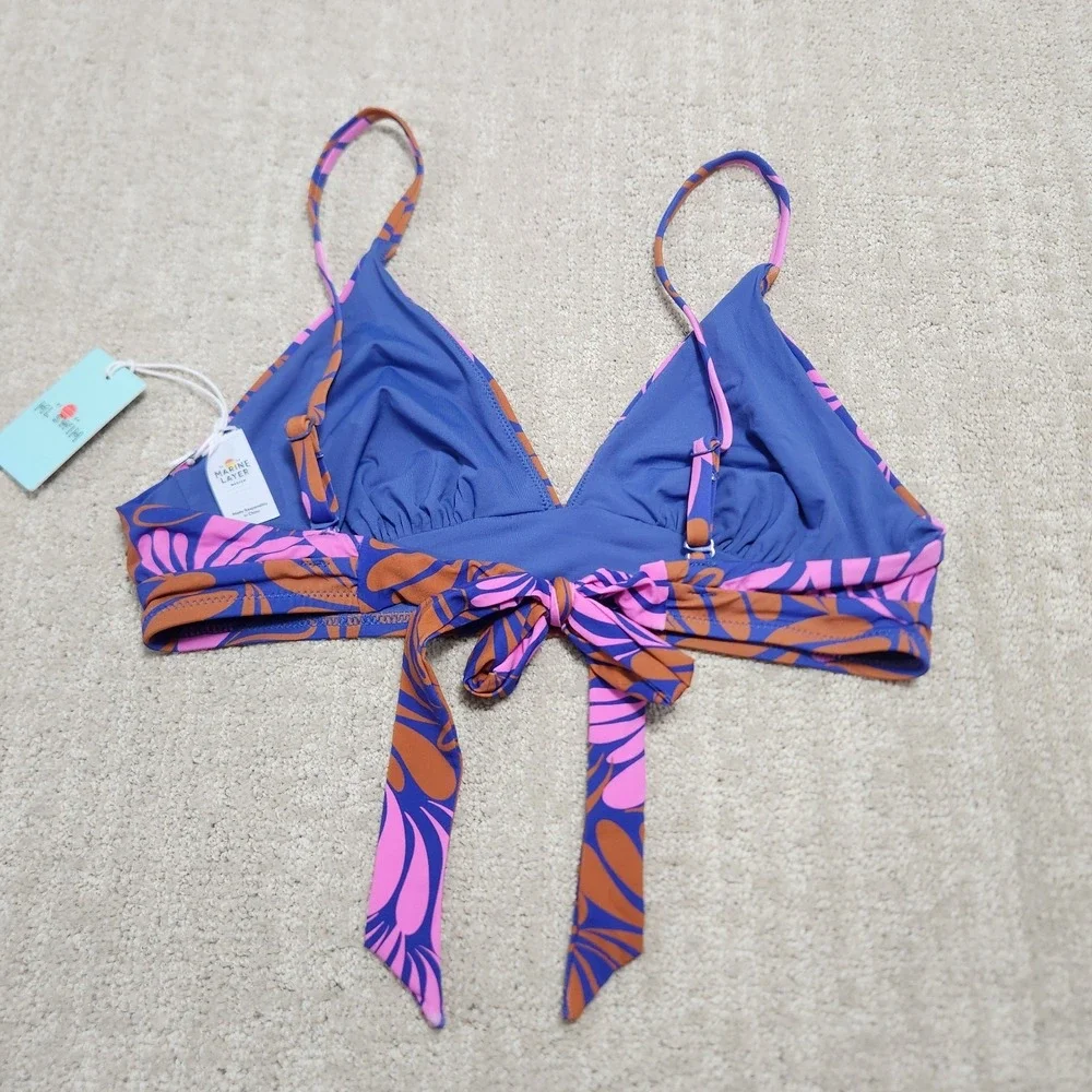 Marine Layer Plunge Bikini Top Women Medium Auburn Abstract Floral NEW Beach